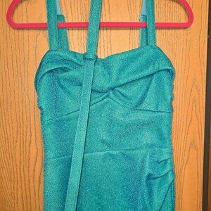 Vixen by Micheline Pitt Aqua/ Turquoise Lurex Jawbreaker Wiggle dress